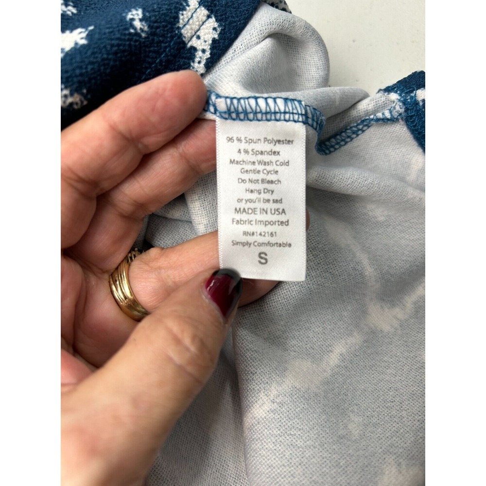 LuLaRoe Blue White Geometric Print Fit Flare Midi Dress Short Sleeve Pockets - Picture 8 of 10